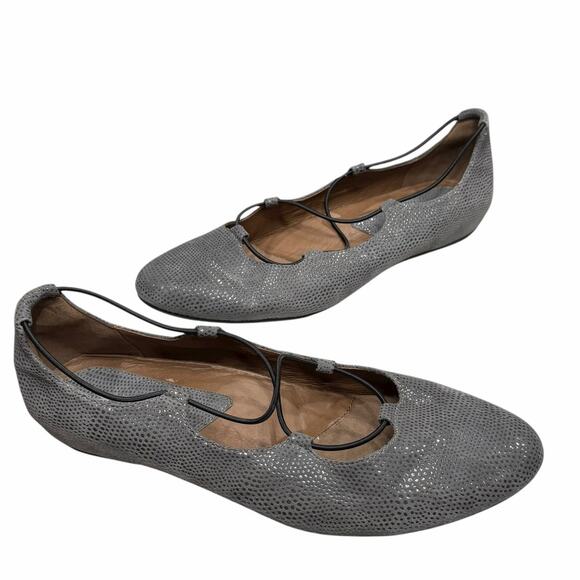 Earthies Essen Ballet Flat Shoes Womens 12 B Gray Suede Elastic Strap Feminine - Picture 1 of 14